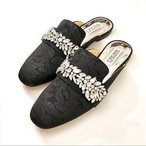 Badgley Mischka Kana Black Brocade Rhinestone Flat Mule